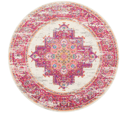 Nourison Passion Ivory/Fuschia 5'3" Round AreaRug