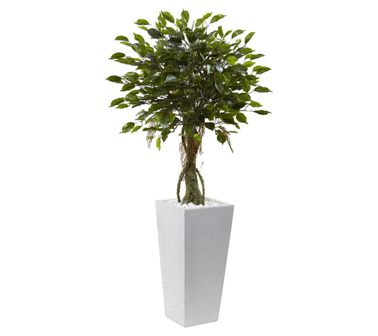 52" Ficus Tree with White Planter by Nearly Natural