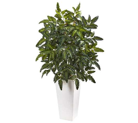 Bracken Fern with White Planter by Nearly Natural