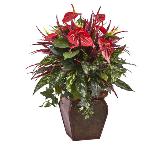 Anthurium Mixed Plant with Planter by Nearly Natural
