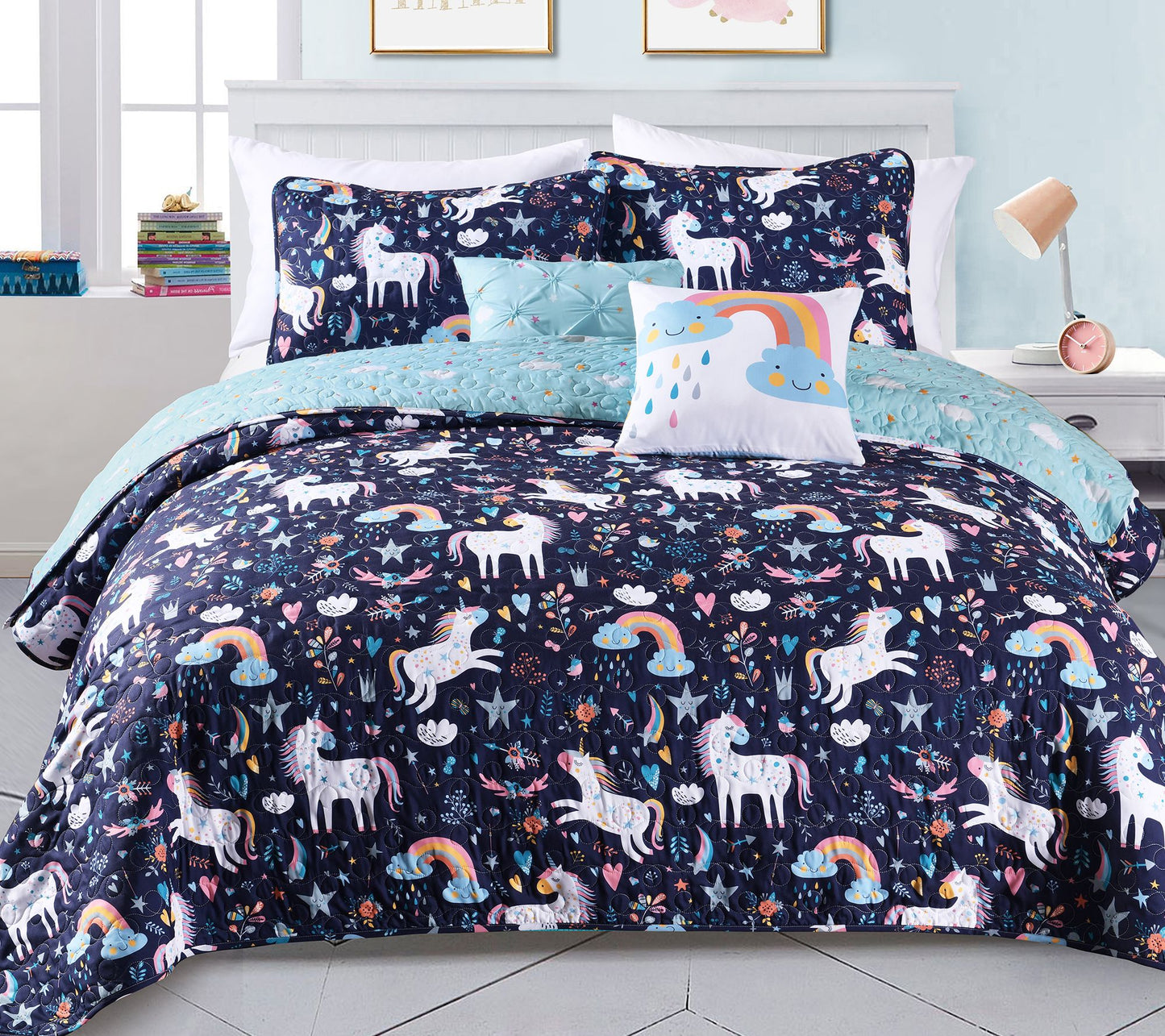 Unicorn Heart 4-Piece Twin Quilt Set by Lush Decor