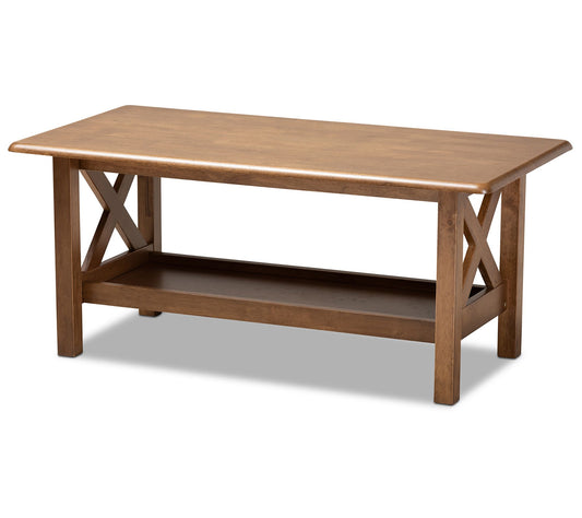 Reese Walnut Brown Finished Rectangular Wood Co ffee Table