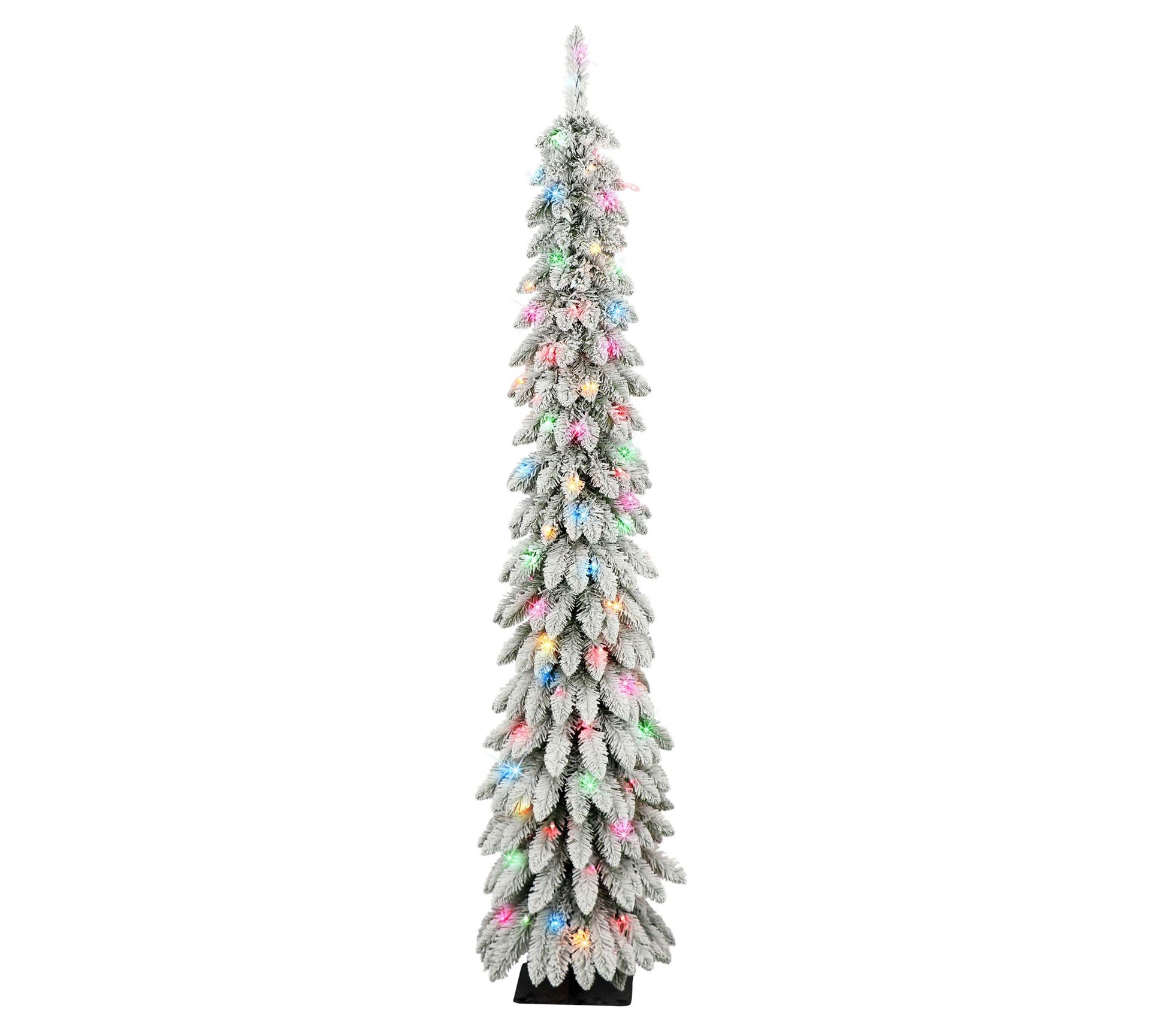 Puleo 6 ft Pre- lit Flocked Alp ine Pencil Tree , 261 tips