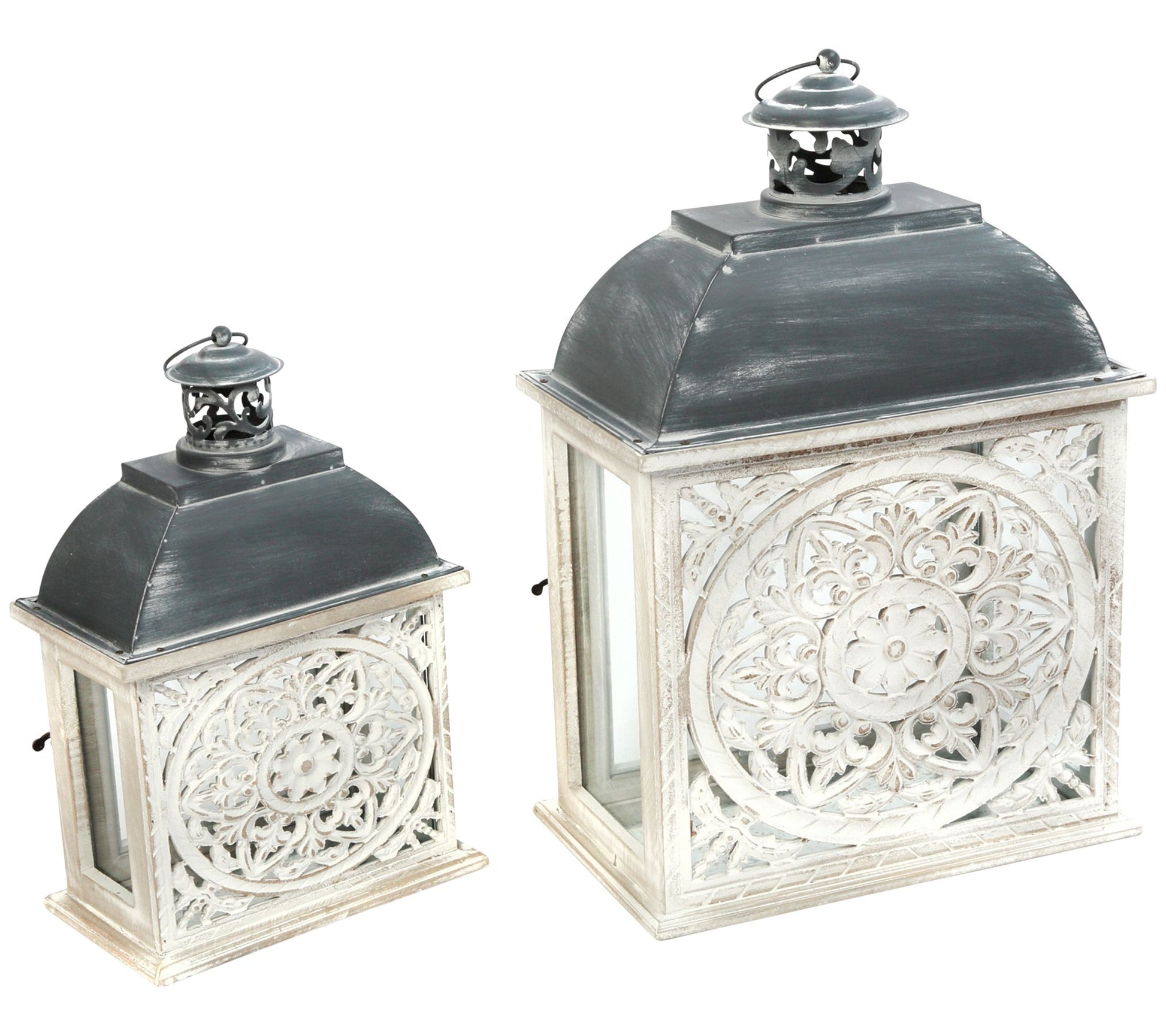 Metal & Wood Nesting Lanterns w/Floral Cutout by Gerson Co.