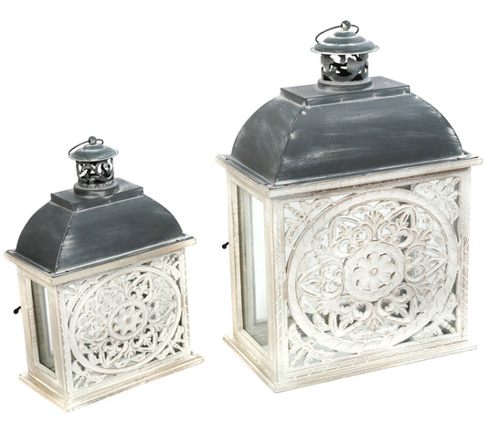 Metal & Wood Nesting Lanterns w/Floral Cutout by Gerson Co.