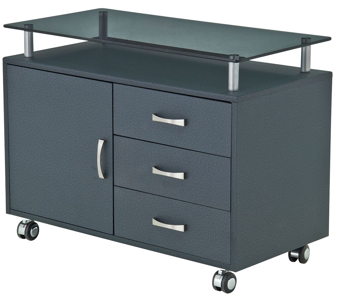 Rolling Storage Cabinet with Frosted Glass Top