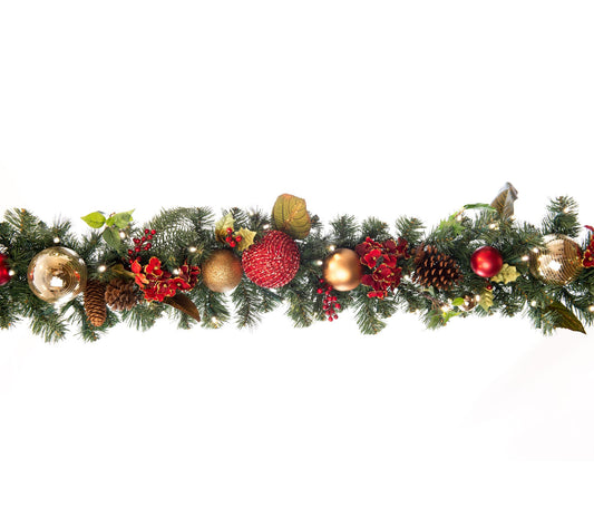 Village Lighting 9' Prelit LED Garland - Scarlet Hydrangea