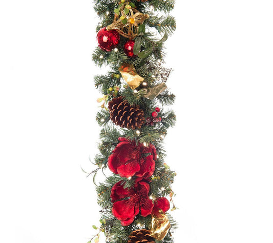 Village Lighting 9' Prelit LED Garland - Red Magnolia