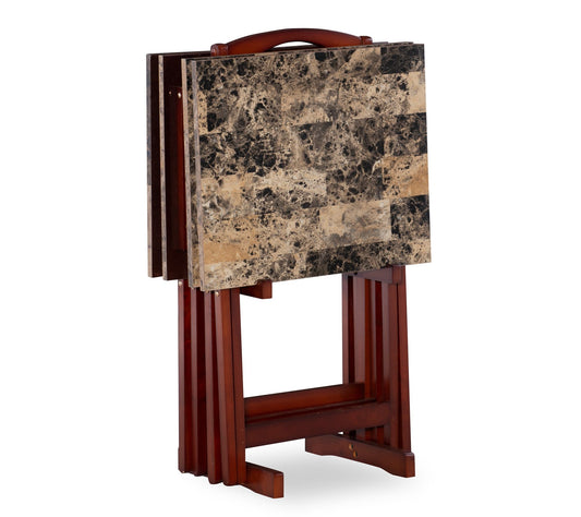 Linon Home Locke Brown Faux Marble Tray Table St W/ Stand
