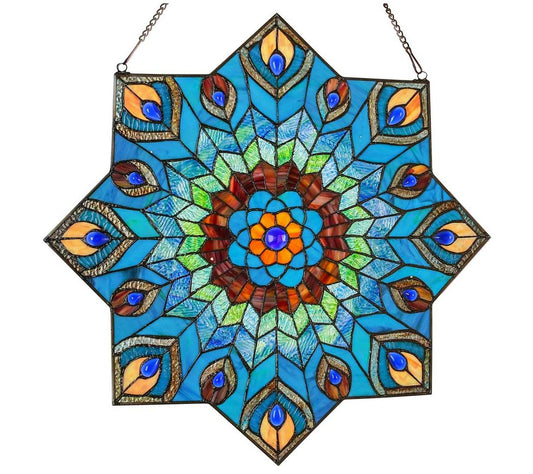 River of Goods 24"H Stained Glass Peacock Starindow Panel