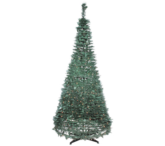 Northlight 6'Slim Grn Holly Leaf PopUp Faux Tree-Clear Lights
