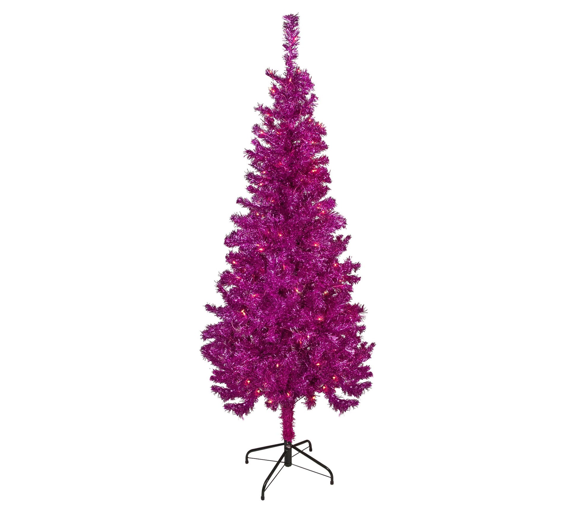 Northlight 6' Pre-Lit Pink Tinsel Christmas Tree  Clear Lights