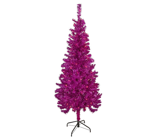 Northlight 6' Pre-Lit Pink Tinsel Christmas Tree  Clear Lights