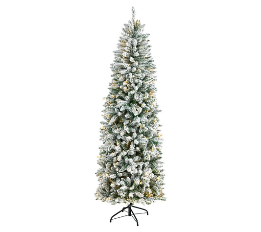 Nearly Natural 7' Slim Flocked Montreal Fir Tree w/300 Lights