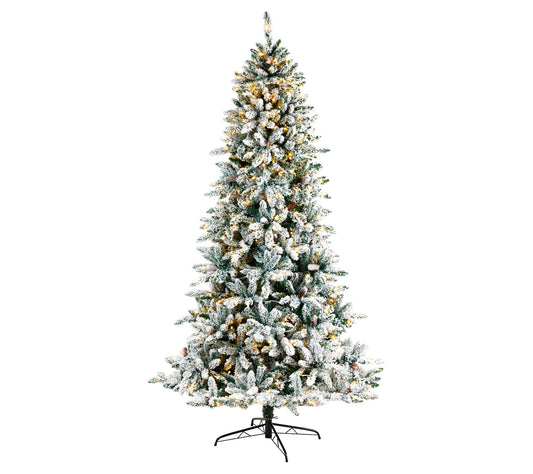 Nearly Natural 8' Flocked Livingston Fir  Christmas Tree