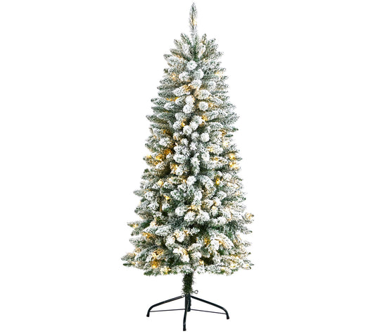 Nearly Natural 5' Slim Flocked Montreal Fir Tre e w/150 Lights