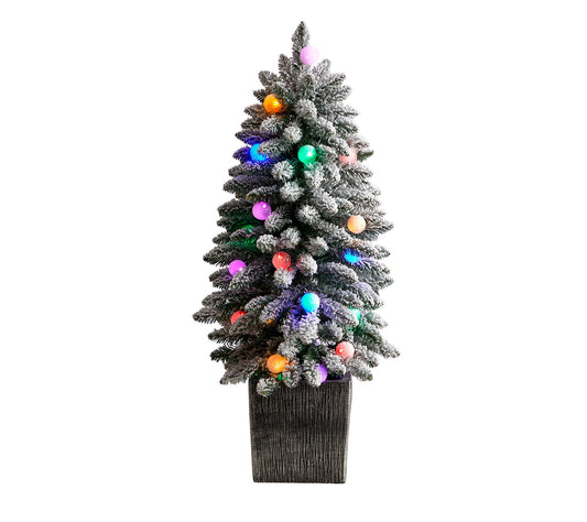 Nearly Natural 3' Flocked Highland Fir Christmas Tree/Planter