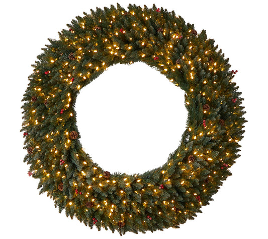 Nearly Natural 5' Large Flocked  Christmas Wreath w/400 Lights