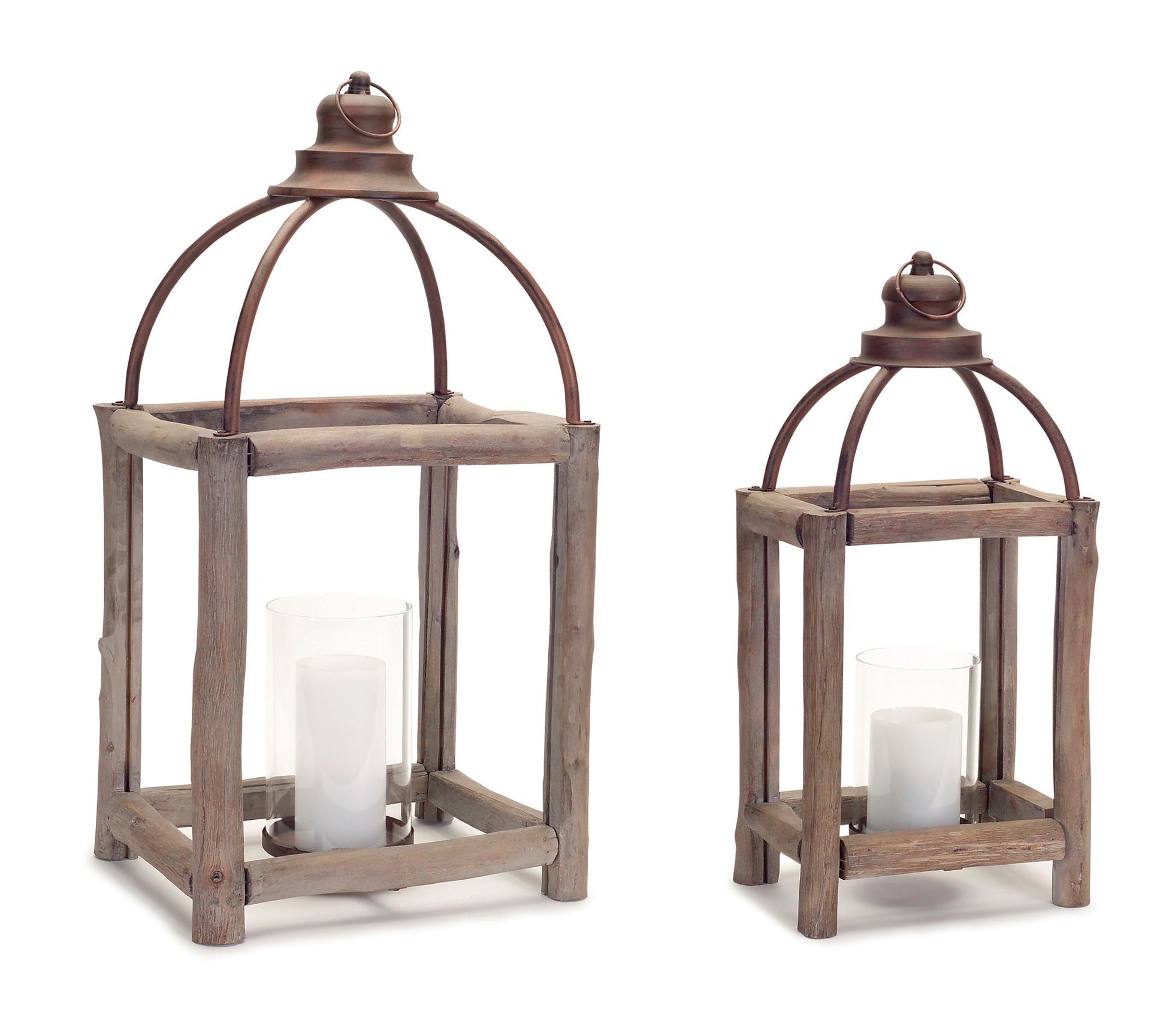 Melrose International Wood and Metal Lantern (Set of 2)