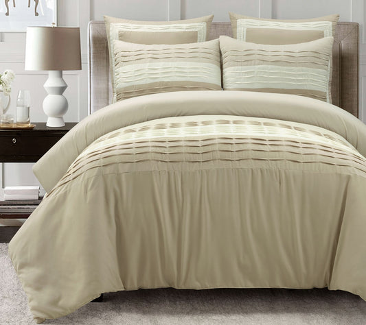 Lush Decor Mia Solid Pleated Color Block Comforter 5Pc King