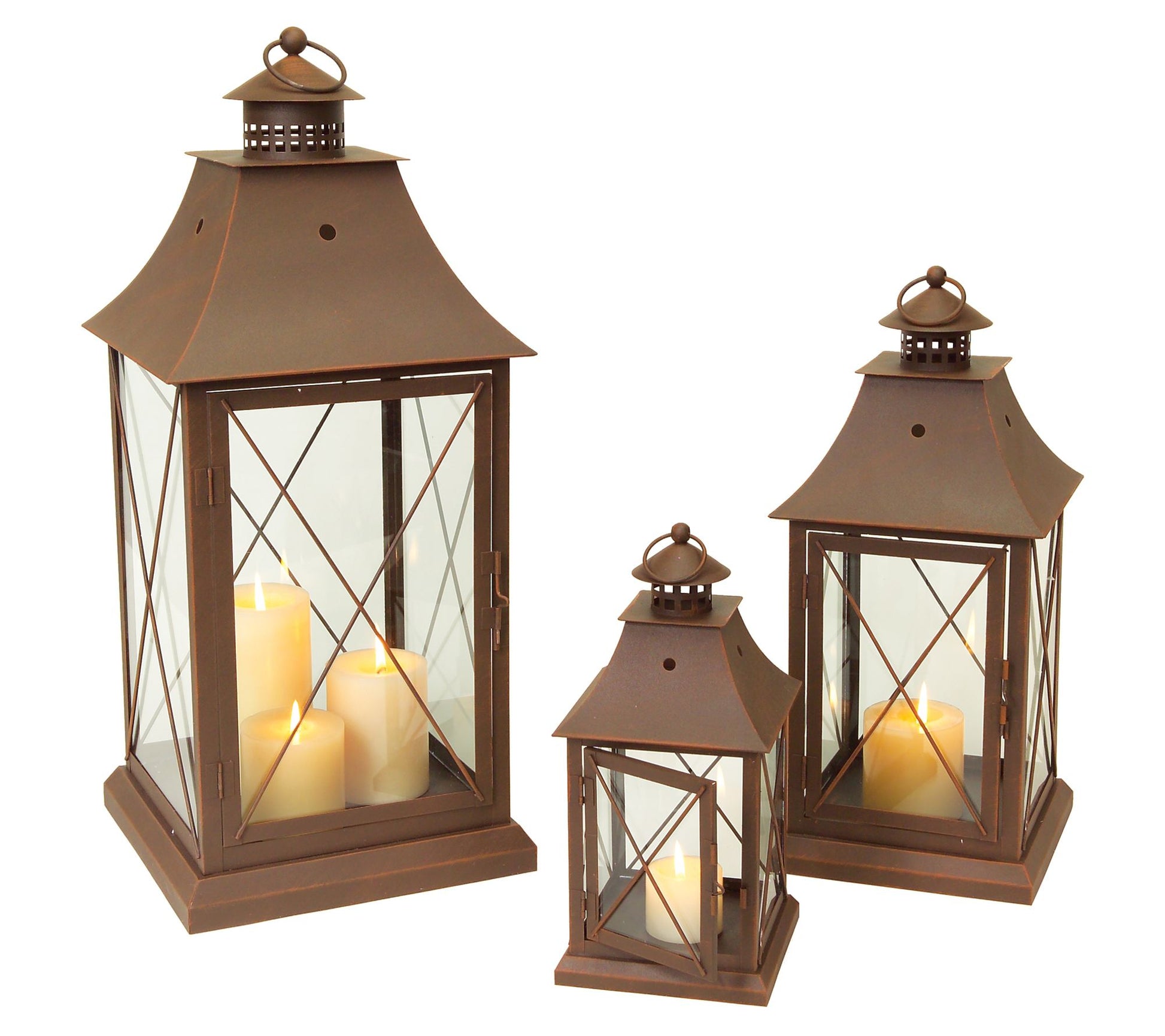 Melrose Traditional Copper Metal Lantern (Set of 3)