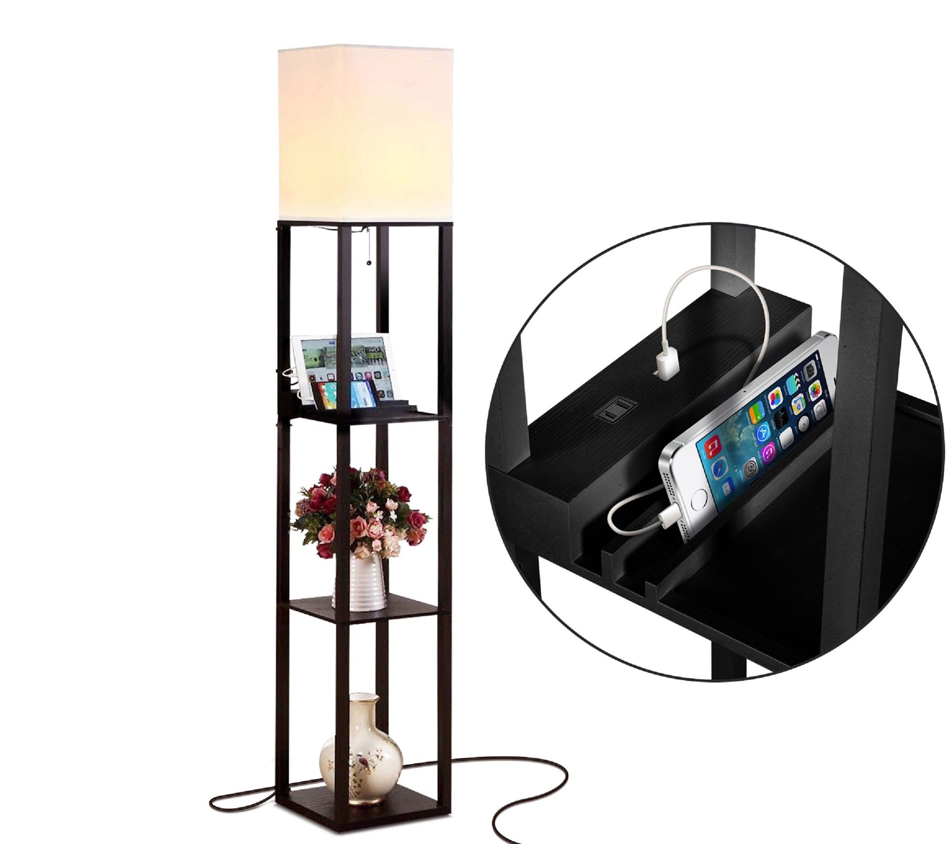 Brightech Maxwell USB Charging 63" LED Shelf Floor Lamp