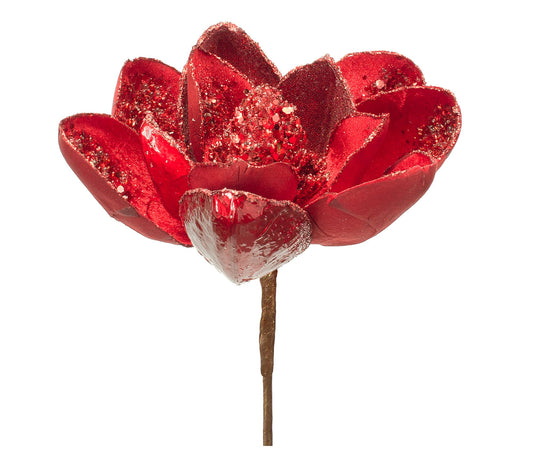 Melrose Red Velvet Magnolia Stem w/Bead Accents(Set of 6)