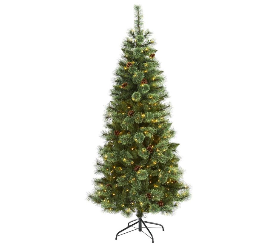 Nearly Natural 6-ft Mountain Pine Christmas Tre e w/ LED Light