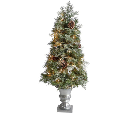 Nearly Natural 4-ft English Pine Christmas Tree in Urn w/ LEDs