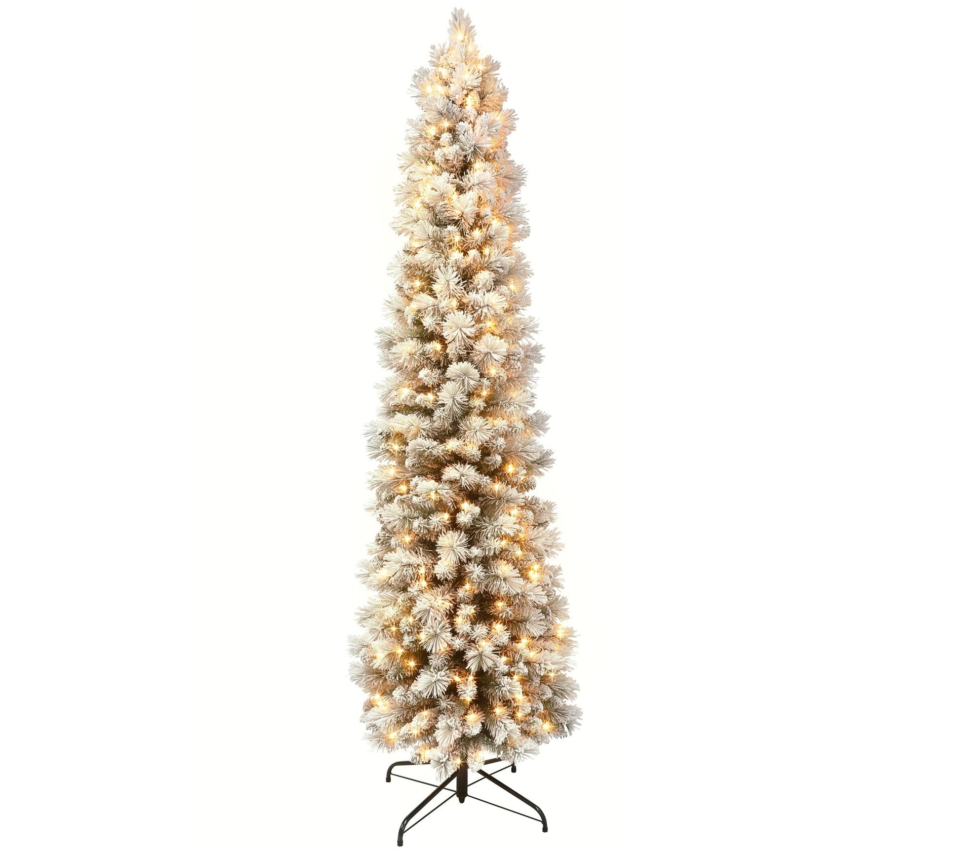 Puleo International 6.5 ft Pre-Lit Flocked Pine Pencil Tree