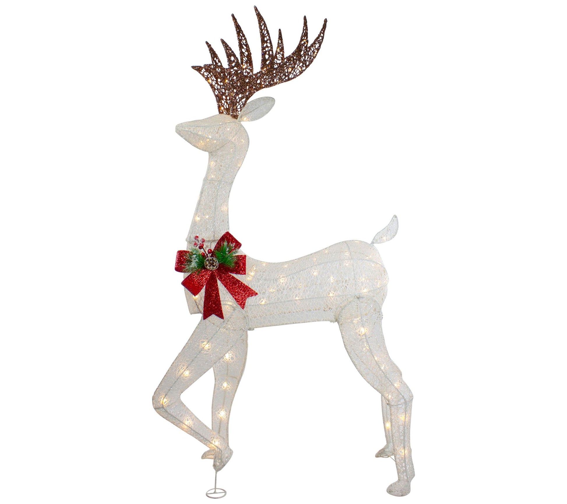 Northlight 60" LED Glitter Reindeer with Red Bo w Decoration