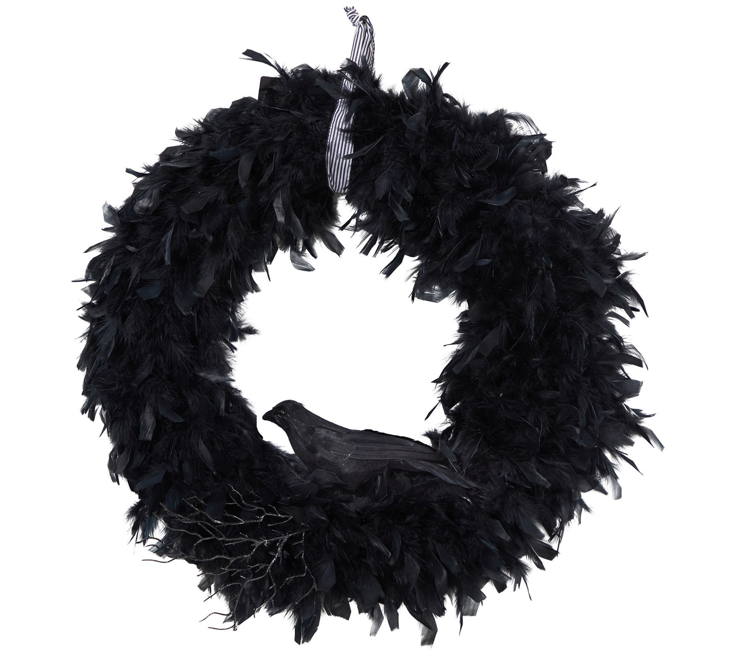 Nearly Natural 30" Halloween Raven Feather Wreath