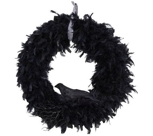Nearly Natural 30" Halloween Raven Feather Wreath