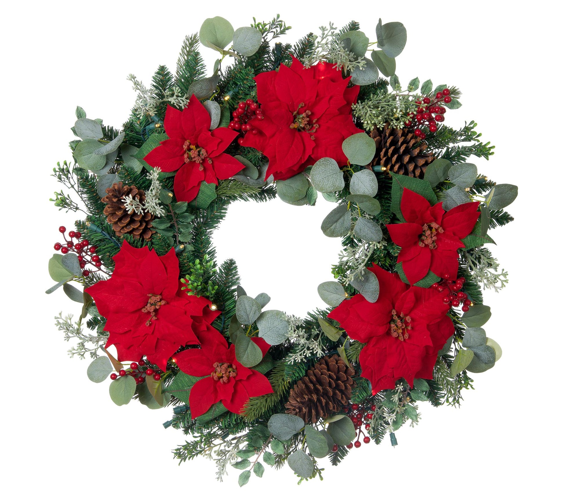 Village Lighting 30" Pre-Lit LED Wreath-Christmas Poinsettia