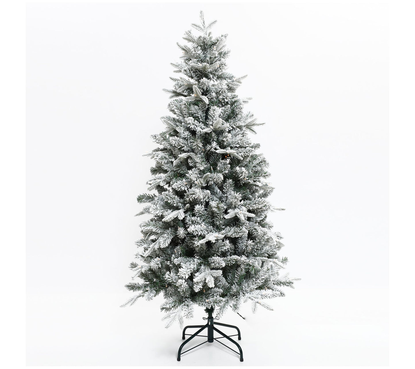LuxenHome 5ft Pre-Lit Full Artificial Flocked C hristmas Tree