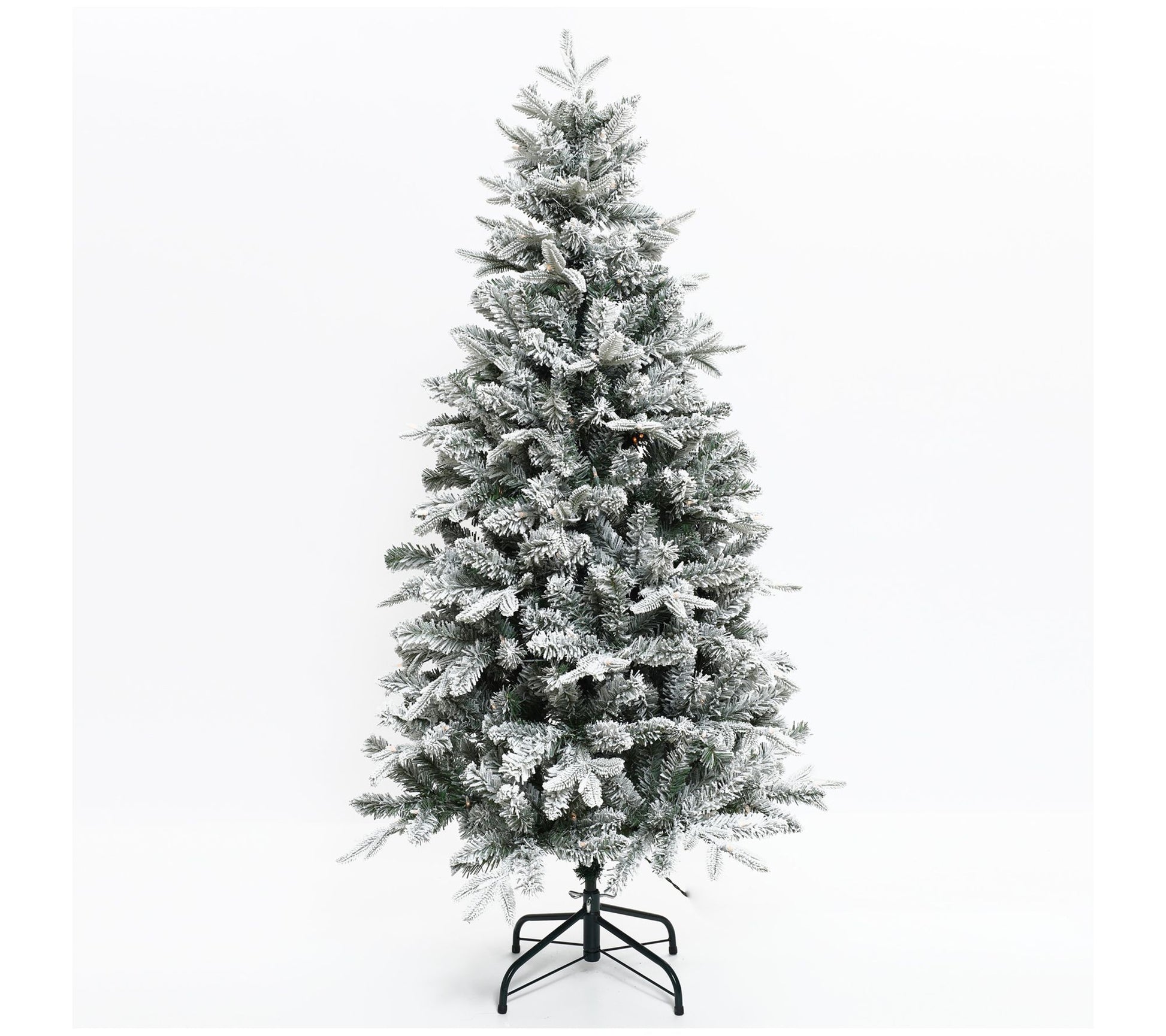 LuxenHome 5ft Pre-Lit Full Artificial Flocked C hristmas Tree