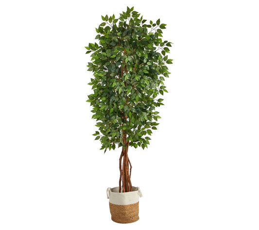 Nearly Natural 7.5-ft Artificial Deluxe Ficus Tree with Baske