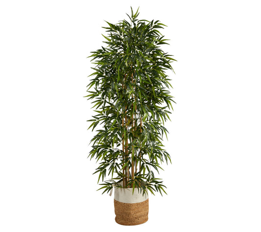 Nearly Natural 6-ft Artificial Bamboo Tree withBasket