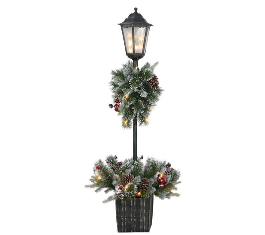 Puleo 4' Pre-Lit Artificial Pine Lamp Post 50 LED Lights