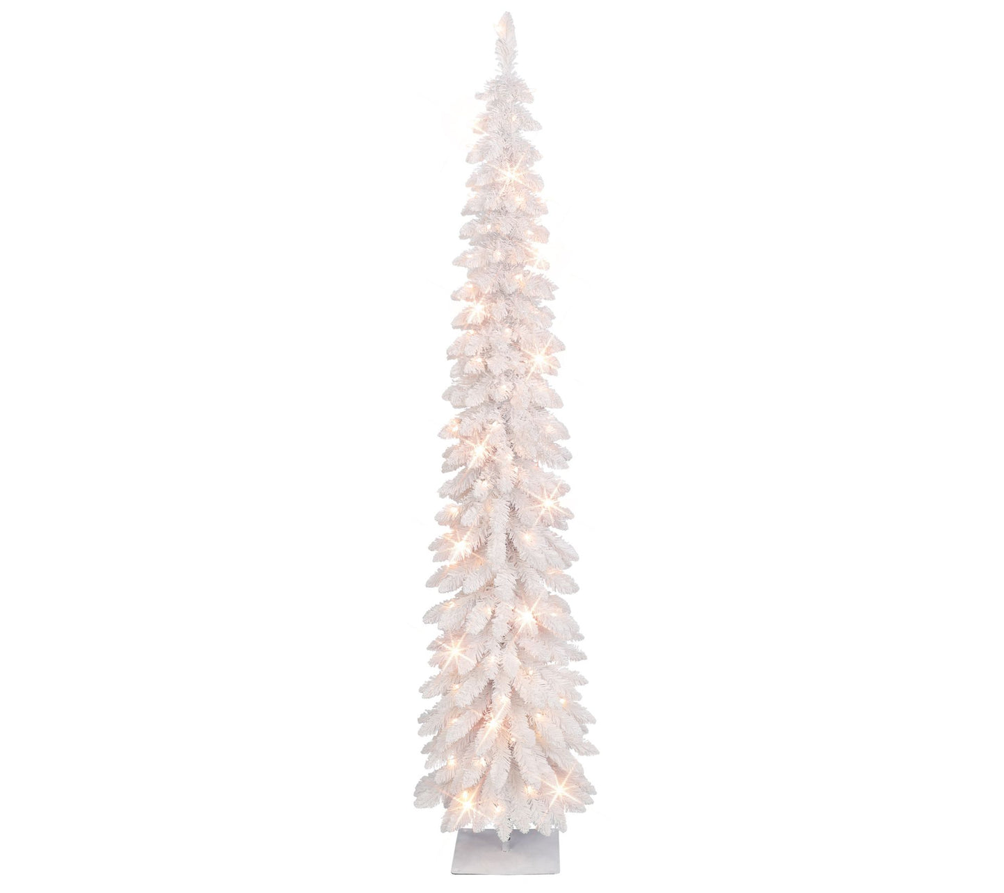 Puleo 7' Pre-Lit Flocked White Alpine Pencil Tree 150 Lights