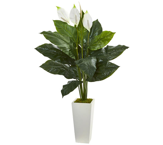 Nearly Natural 51" Spathifyllum Faux Plant in Tower Planter