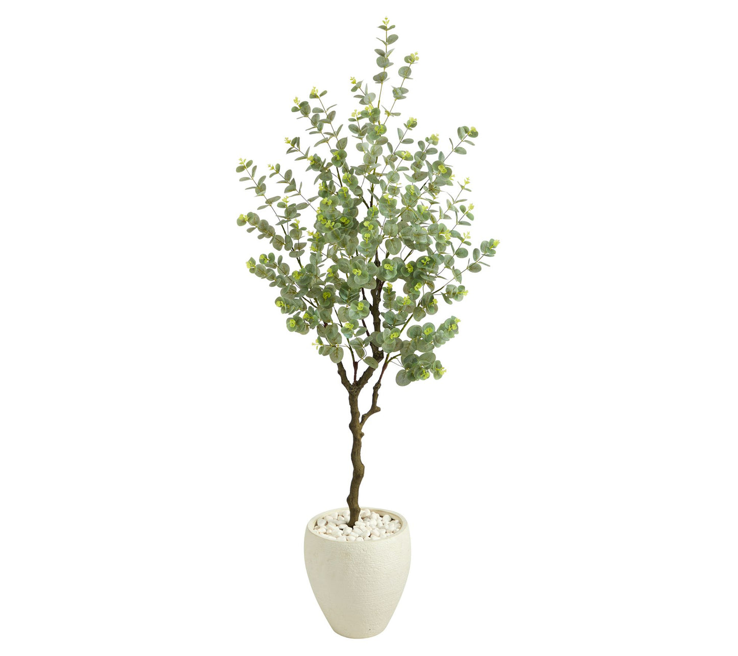 Nearly Natural 63" Eucalyptus Faux Tree in White Planter
