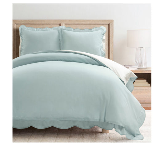 Lush Decor Coas tal Chic Scallo p Edge Duvet Co ver 3pc Set- Ki