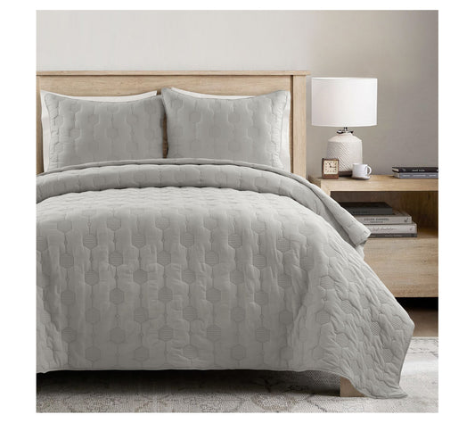 Lush Decor Hexagon Honeycomb Texture Cotton Quilt Set- K/Cal