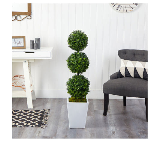 Nearly Natural 46" Boxwood Triple Ball Topiary