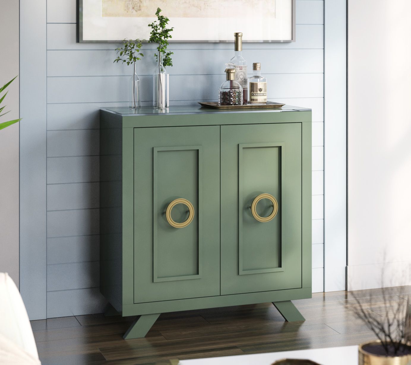 Twin Star Home Bar Cabinet with Stemware Rack