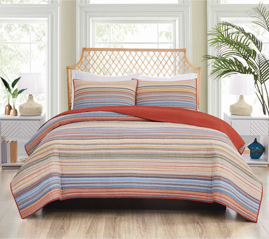 Oceanfront Resort Naples Yarn Dye Stripe 3pc King Quilt Set