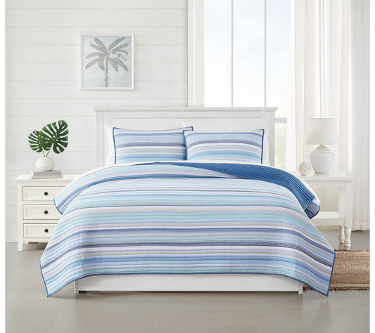 Oceanfront Resort Clearwater Yarn Dye Stripe Fu/Qn Quilt Set