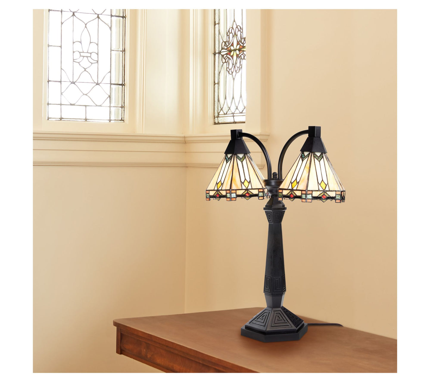 River of Goods 21'' H Prairie Style Stained Glass Table Lamp