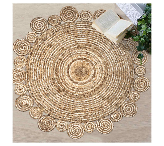 Ox Bay Geometric Hand-Braided Circle Jute Indoor Rug, 6' Round